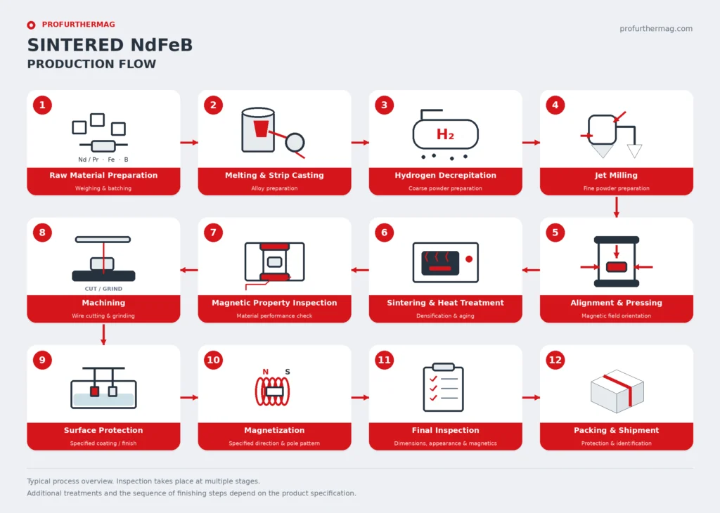 Sintered NdFeB Production Flow — manufacturing route diagram
